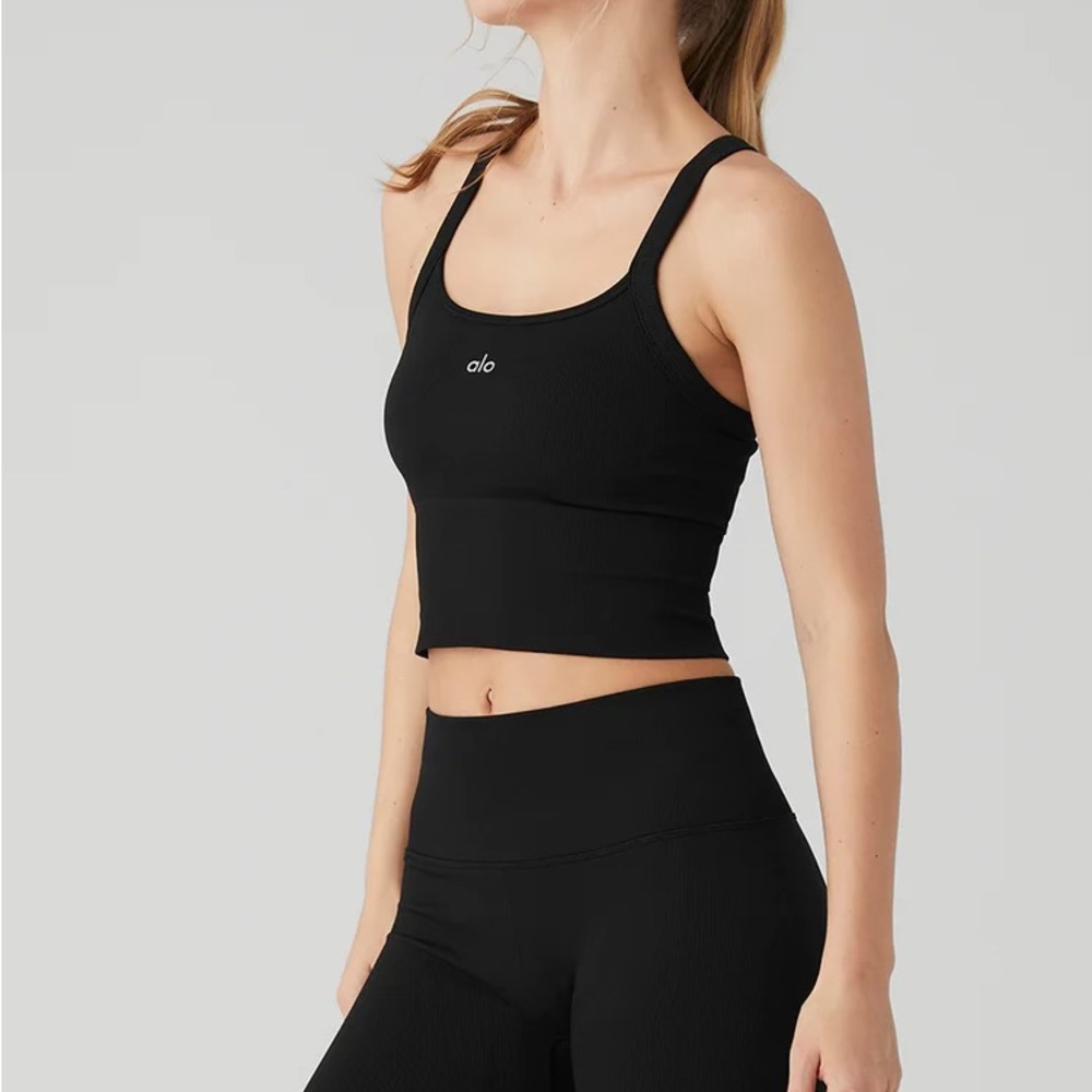ALO Yoga Black Ribbed Cropped Tank Top